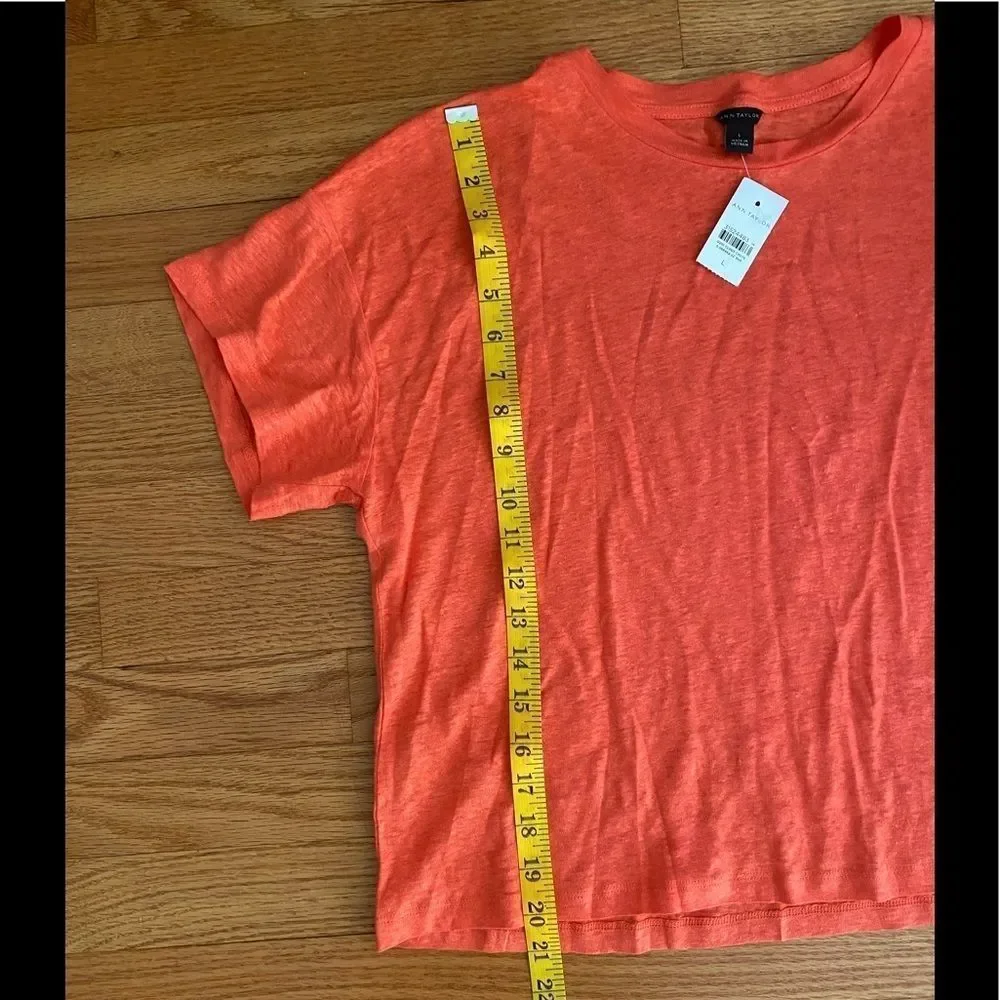 🆕 Ann Taylor Cropped Linen Tee, Size LARGE, Color ORANGE NECTAR - Picture 5 of 5